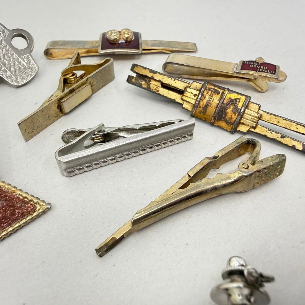 Vintage Mens Jewelry Lot of 26 Cufflinks Tie‎ Clips Pins Rhinestone Vintage